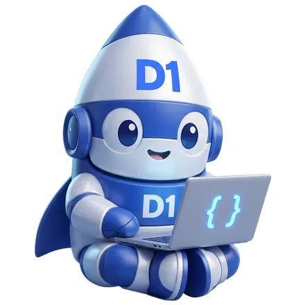 The D1 Tech Creative rocket mascot pulling structured records into a clean list