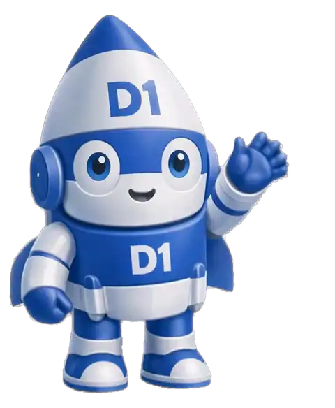 D1 Tech Creative rocket mascot