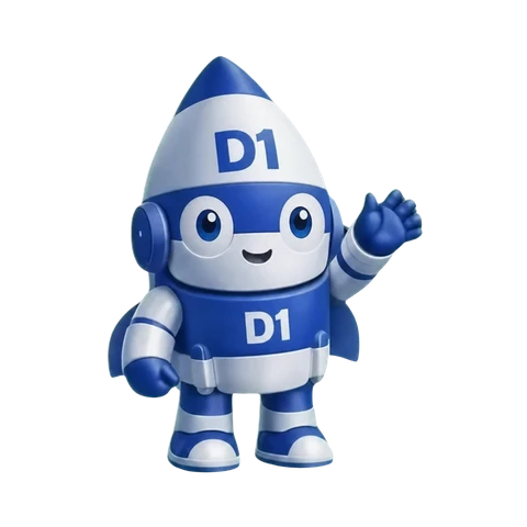 D1 Tech Creative rocket mascot