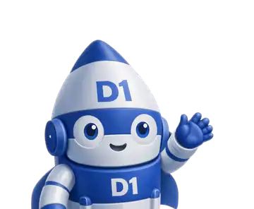 D1 Tech Creative rocket mascot