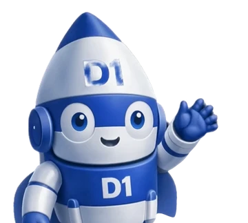 D1 Tech Creative rocket mascot