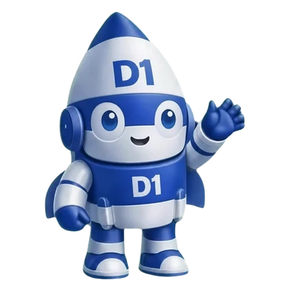 D1 Tech Creative rocket mascot waving