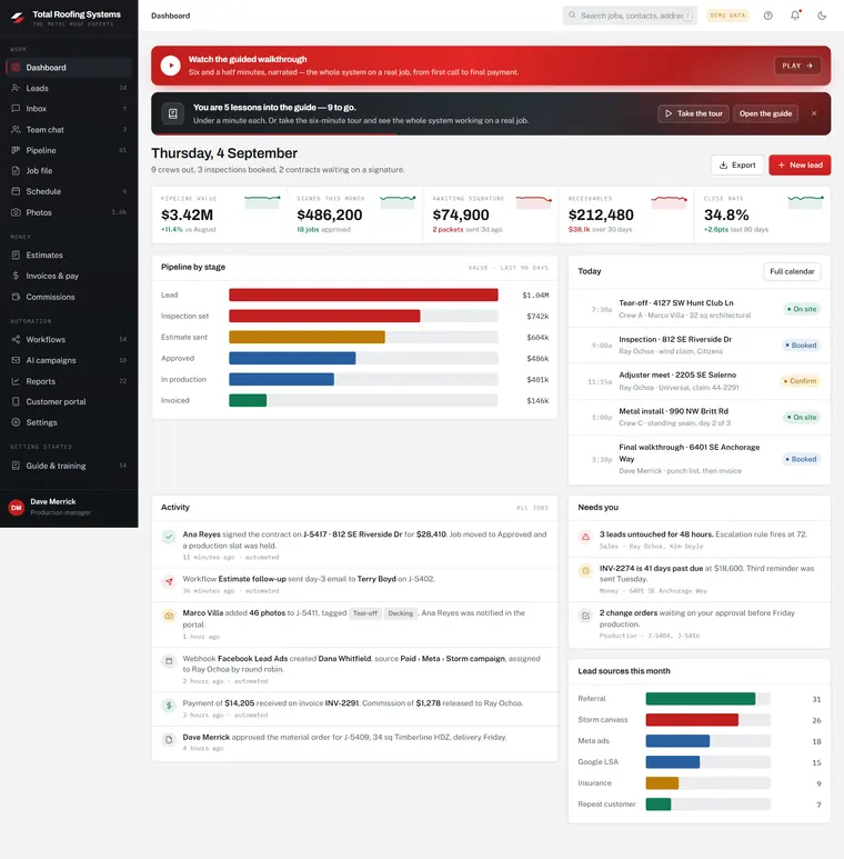 Screenshot of the Total Roofing Systems website